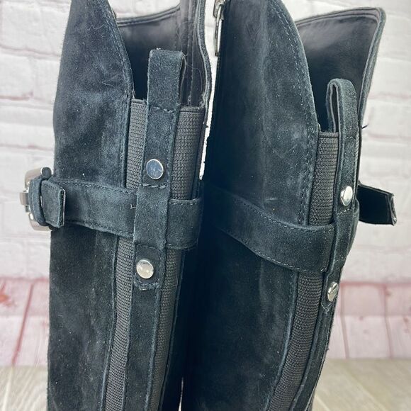 Marc Fisher. Black Suede Tall Boots w/ buckle strap detail.  Women's size 5 - Picture 7 of 9